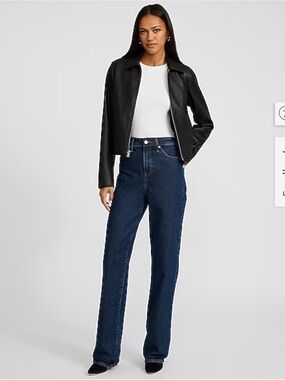 Express High Waisted Relaxed Straight Dark Wash Jeans 4-LONG